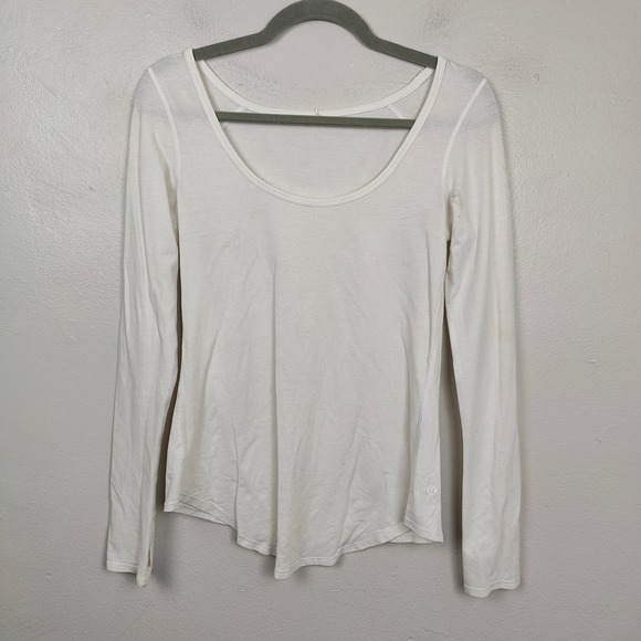 Lululemon Scoopneck Top Womens Small White Perforated Mesh Long Sleeve Running - Picture 1 of 8